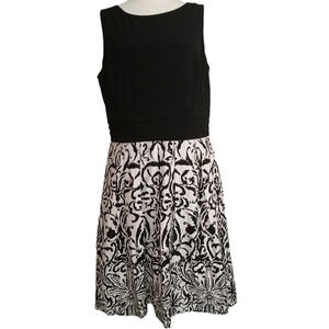 Lauren Ralph Lauren Black White Fit Flare Ikat Knee Length Dress Size 14